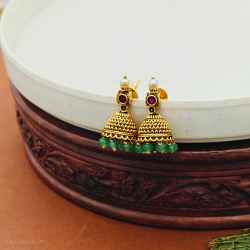 Micro gold Ruby Emerald stone pearl jhumkas
