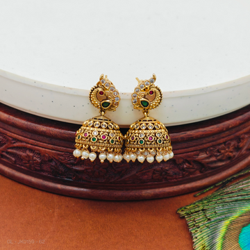 Micro gold peacock top pearl jhumkas