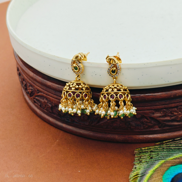 Gold plated peacock top Green pearl jhumkas