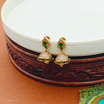 Micro gold Emerald stone pearl jhumkas