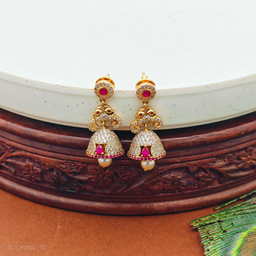 Micro gold AD pine stone pearl jhumkas