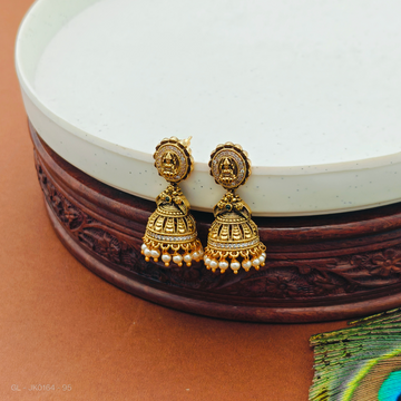 Micro gold Lakshmi Top pearl  drop jhumkas