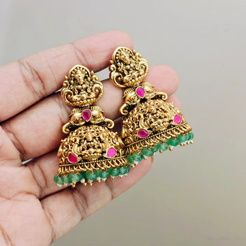 Nakshi Green Bead Jhumkas