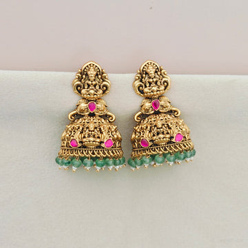 Nakshi Green Bead Jhumkas