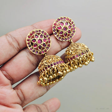 Nakshi Golden Kemp bead Jhumkas