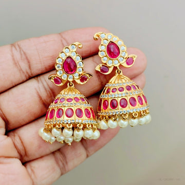 Golden Ruby stone Jhumkas