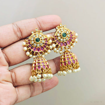 Trending Ruby Golden Pearl Jhumkas