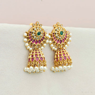 Trending Ruby Golden Pearl Jhumkas
