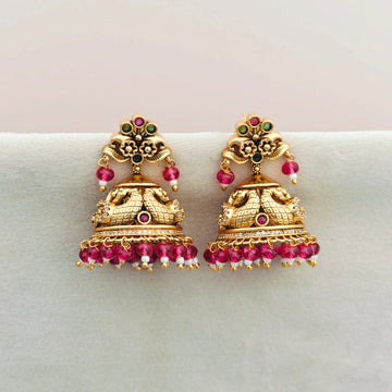 Nakshi Red beaded Peacock Jhumkas