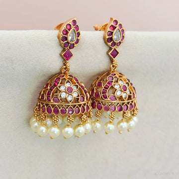 Ruby stone lightweight jhumkas