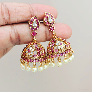 Ruby stone lightweight jhumkas