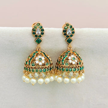Emerald stone lightweight jhumkas