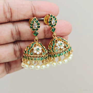 Emerald stone lightweight jhumkas
