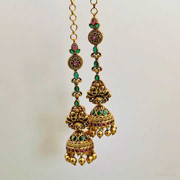 Antique Matt Earchain Jhumkas