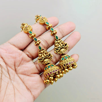 Antique Matt Earchain Jhumkas