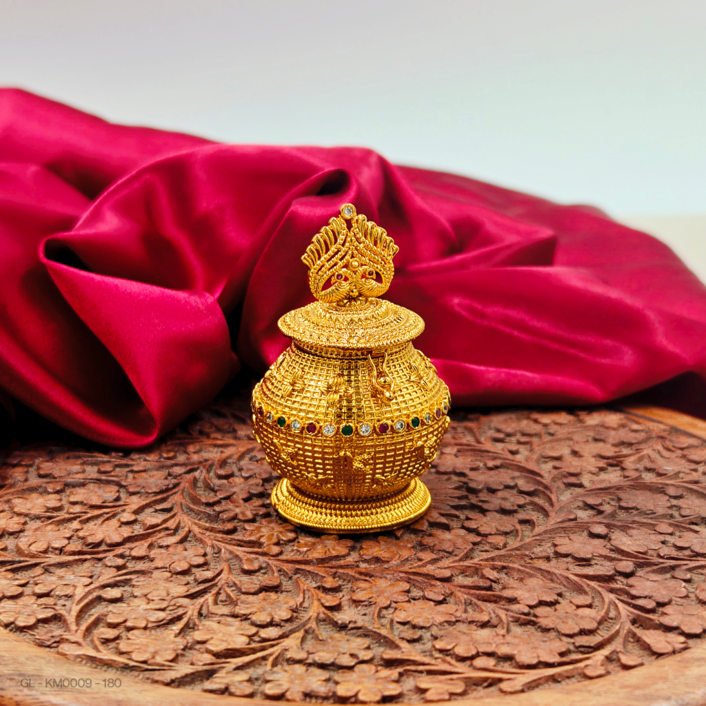 Gold-Plated Peacock Design Kumkum Box