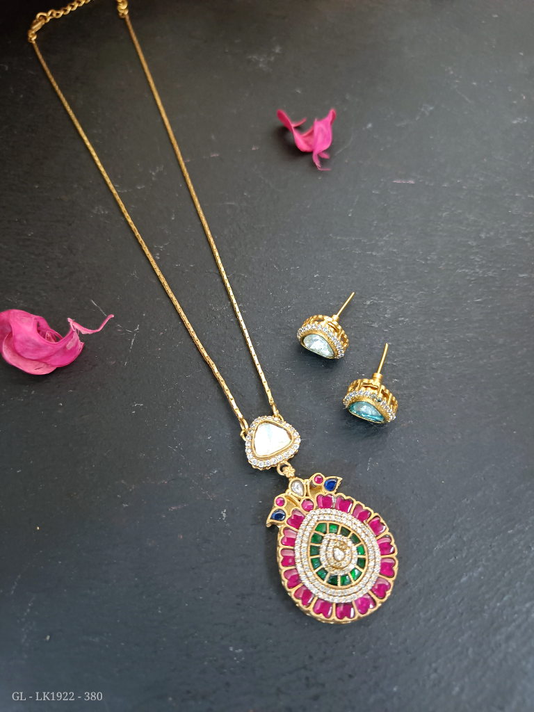 Semiprecious Mossanaite Jadau Kundan locket Set GL-LK1922-380