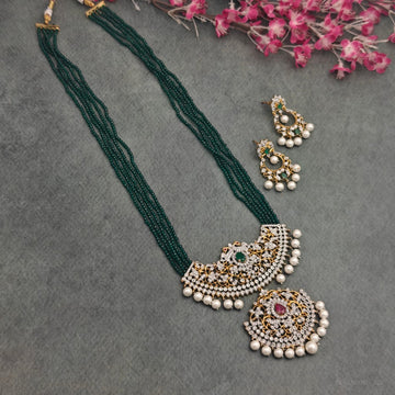 Green Bead Mala Long Necklace