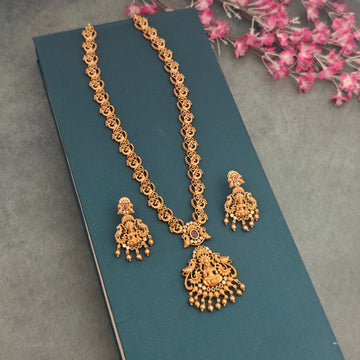 Gold Finish Lakshmi Necklace- Long