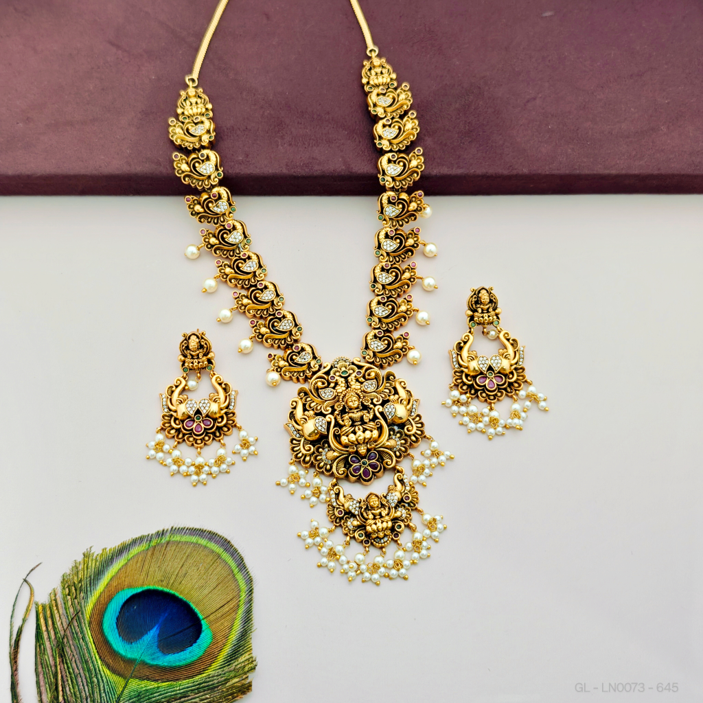 Antique gold Lakshmi - floral Necklace