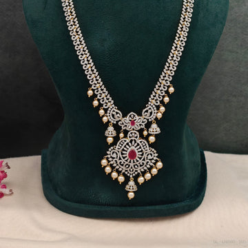 American diamond CZ Ruby Long Necklace Set