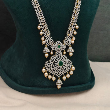 American diamond CZ Emerald Long Necklace Set