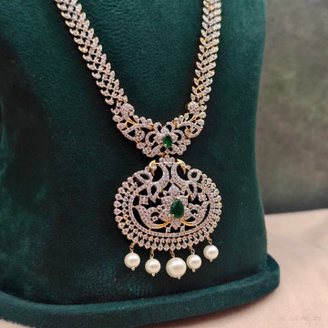 American Diamond Peacock Long Necklace Set