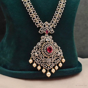 American Diamond Premium 3D Long Pendant Necklace