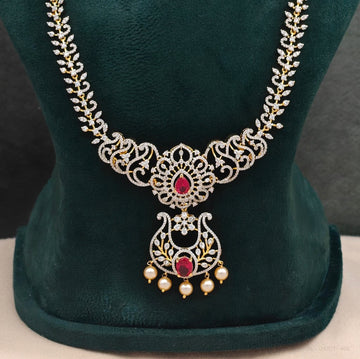 American Diamond Chandbali Ruby Long Necklace