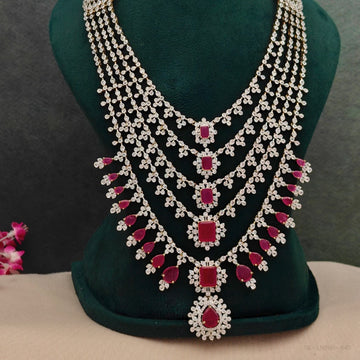 American Diamond Ruby layered bridal Haram