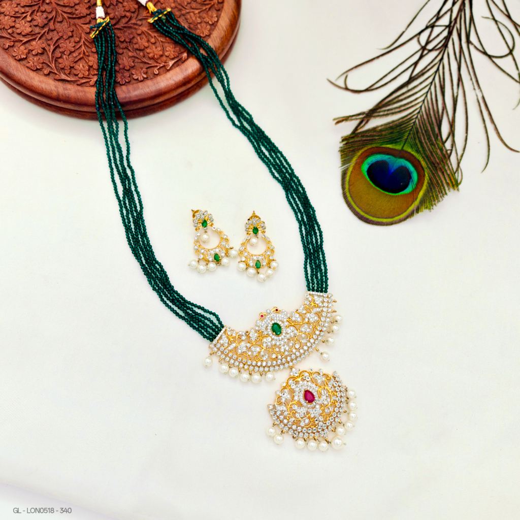 Green beaded AD Necklace set