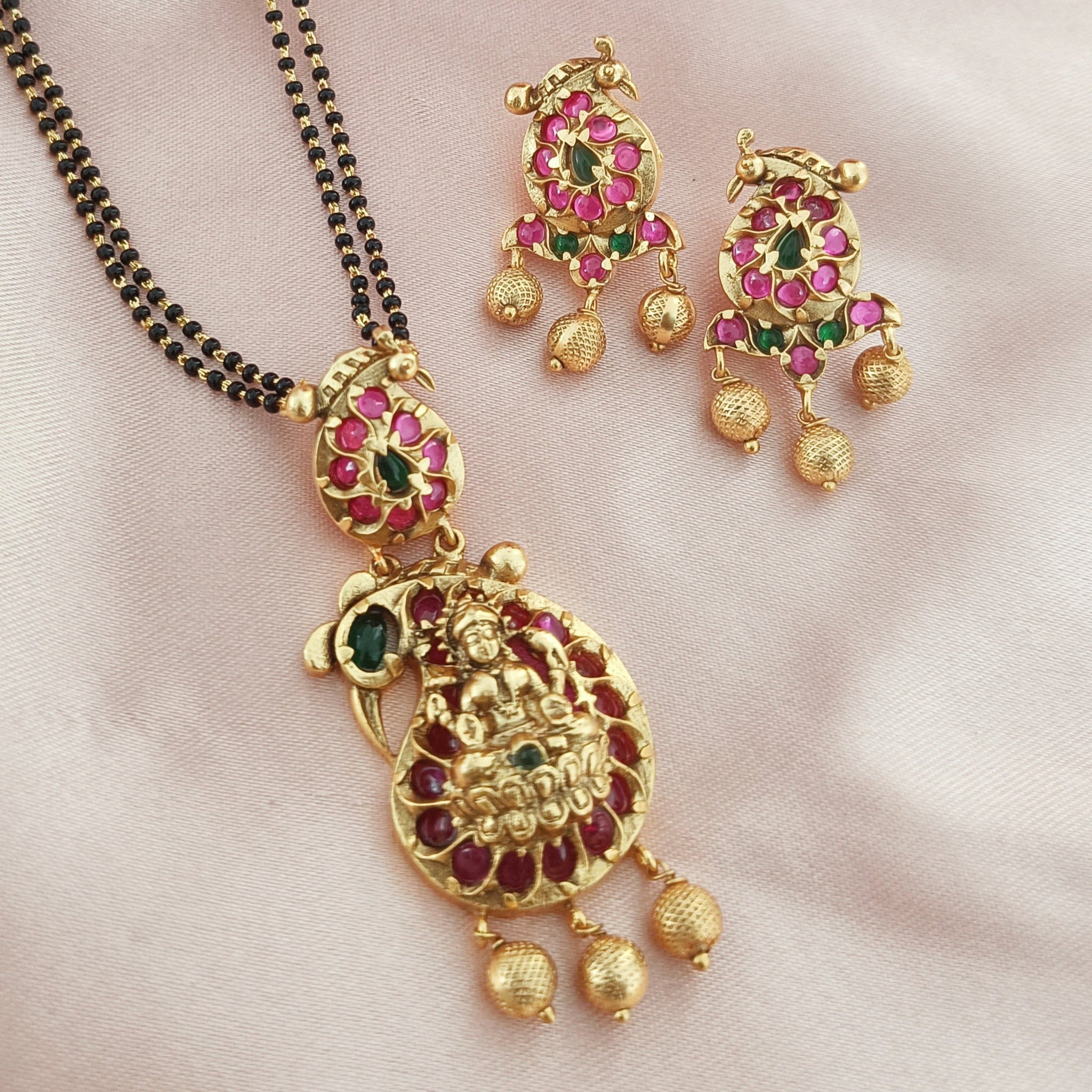 Black Bead Temple Locket set - Long