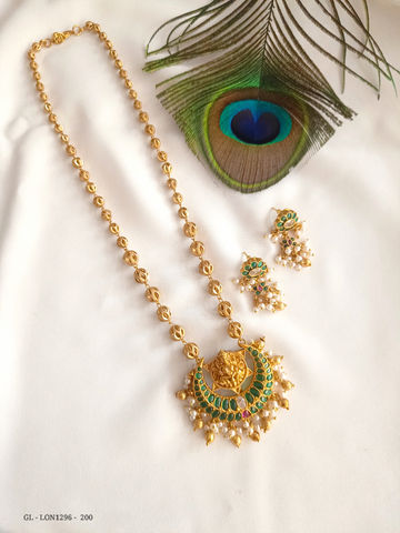 Golden Balls Alligned emerald Chanbali Long Necklace Set GL-LON1296-209