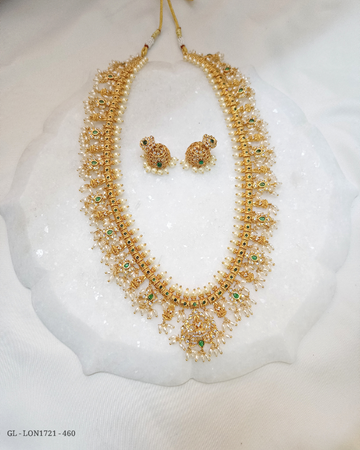 Non temple Premium Quality AD Emerald Guttapusalu long Necklace GL-LON1721-460
