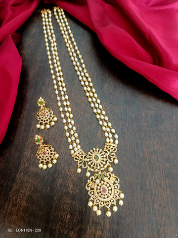 3 layer pearl Long Necklace GL-LON1824-228