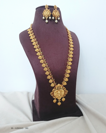 Ganesha Long Haaram - Matt finish Traditional Necklace GL - LON2513 - 285