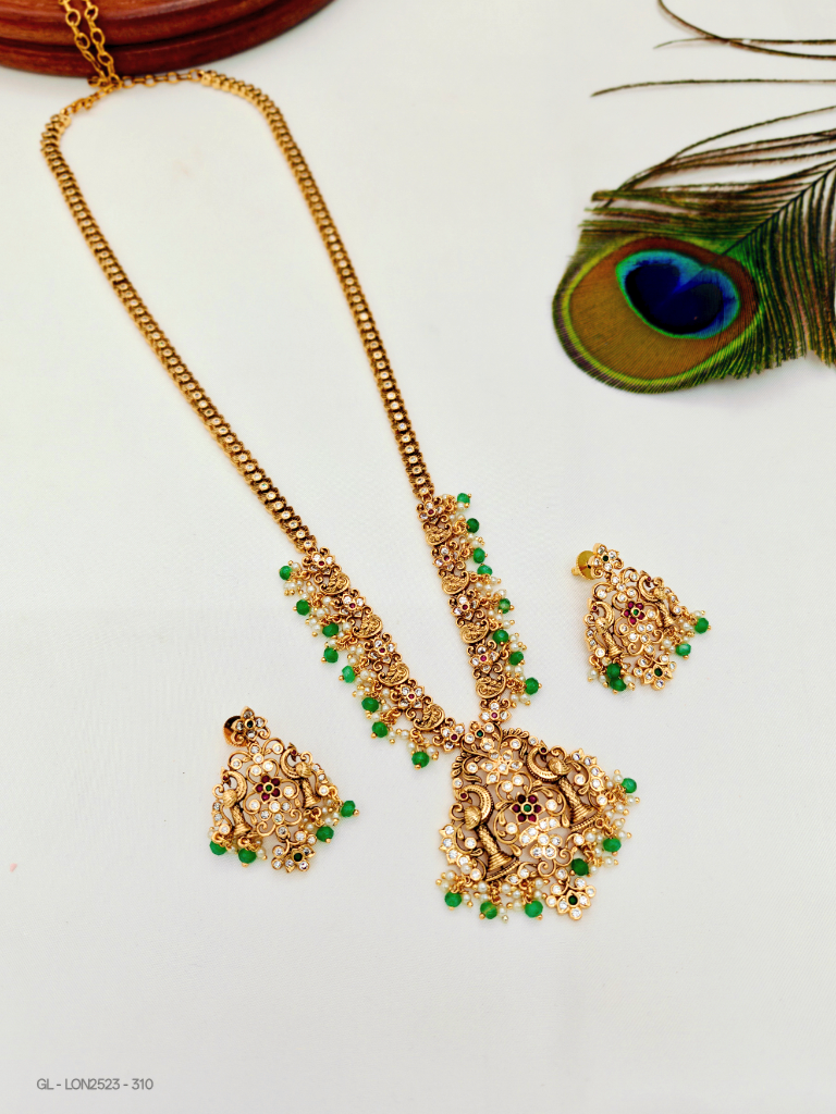 Golden Peacock long necklace set