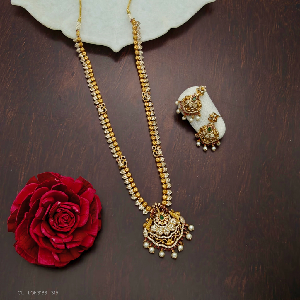 Peacock floral long necklace set