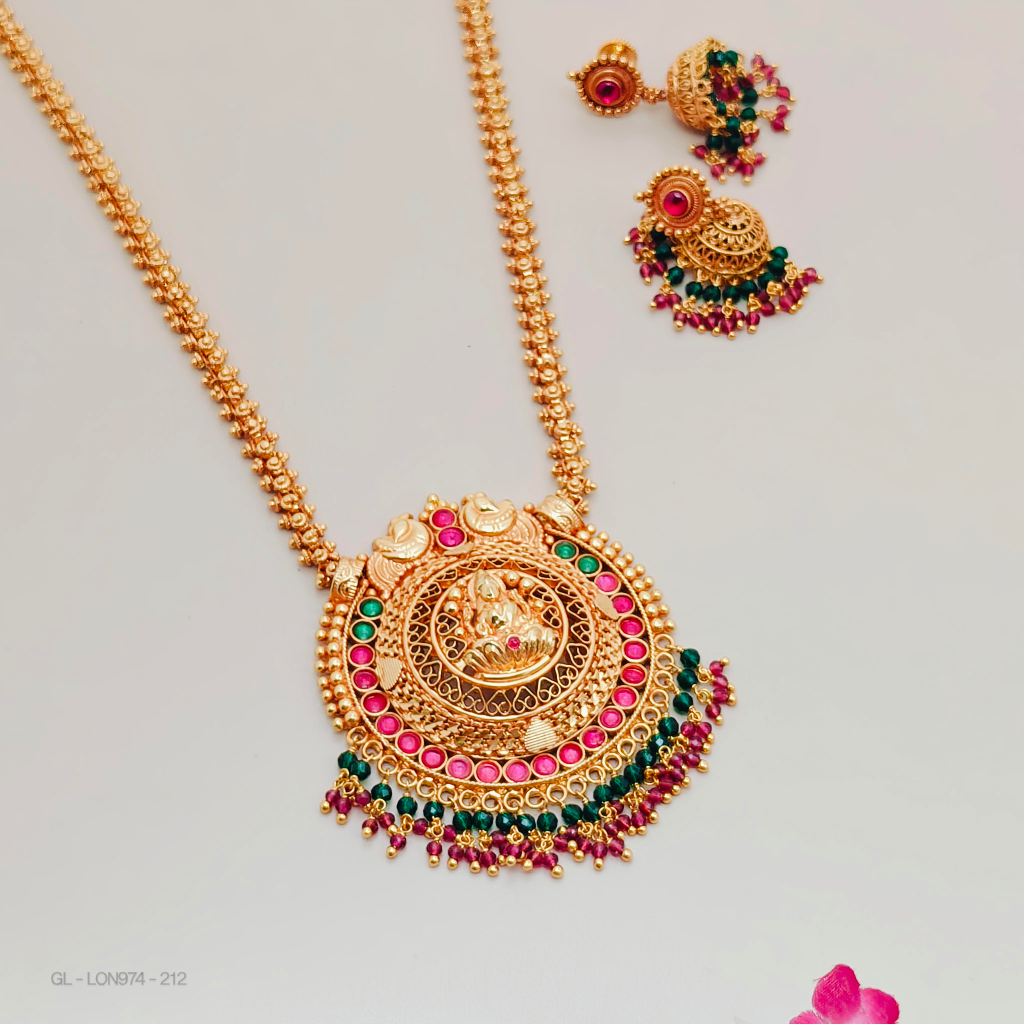 Micro Gold Plated Kemp Stones Traditional Long necklace