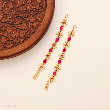 Ear Chains -Ruby floral design  drops