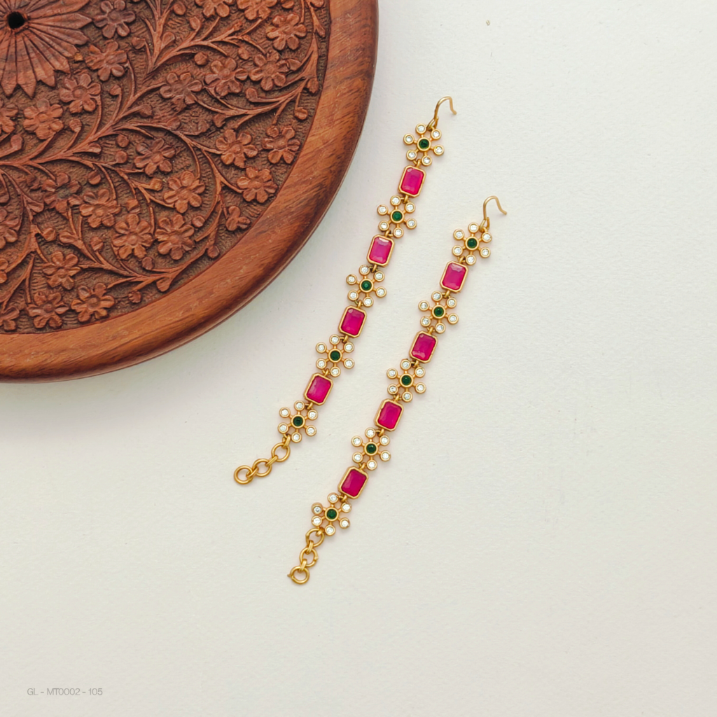 Ear Chains -Ruby Emerald floral design  drops