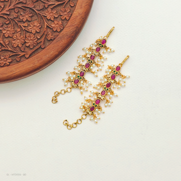 Ear Chains - Ruby Emerald pearl  drops