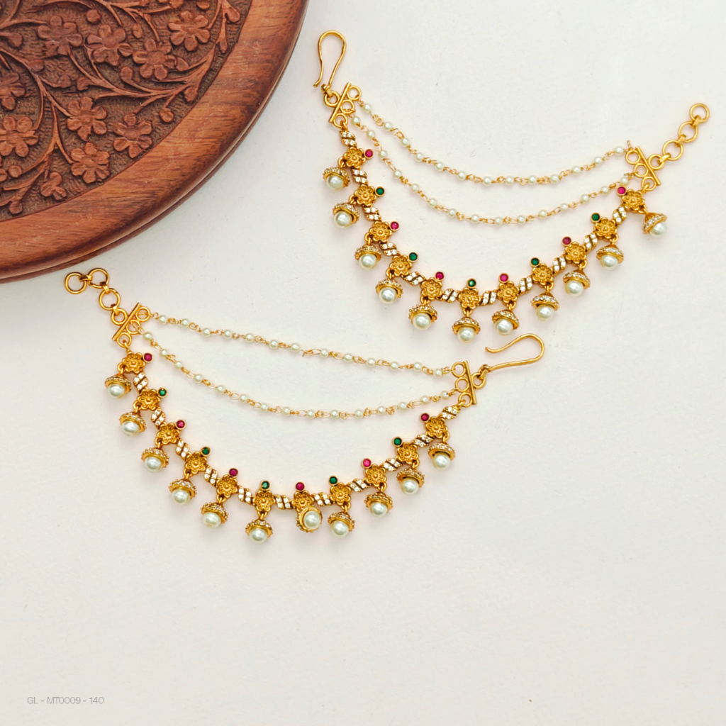 Ear Chains - gold plated AD  pearl  drops