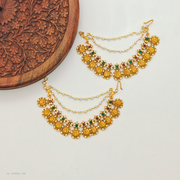 Ear Chains - gold plated Lakshmi  pearl  drops