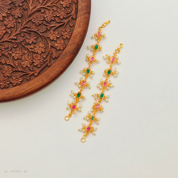 Ear Chains - gold plated Ruby Emerald drops