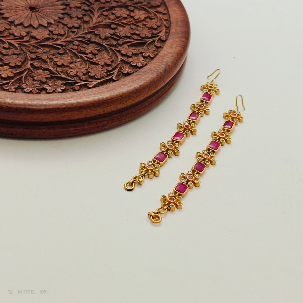 Ear Chains - gold plated Ruby drops