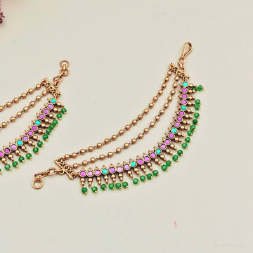 3 Layer Kemp Earchains / Maatal - Green Beads