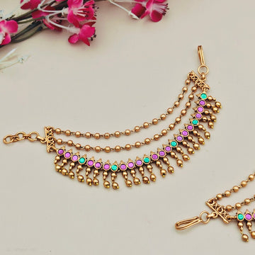 3 Layer Kemp Earchains / Maatal - Golden Beads