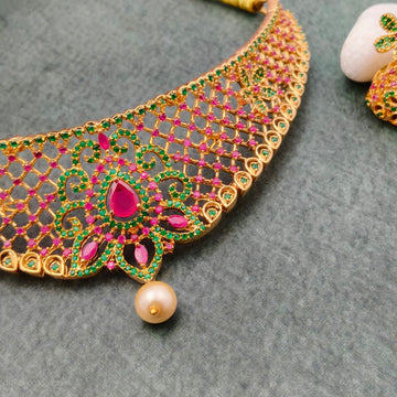 Choker Necklace - Ruby Emerald stones