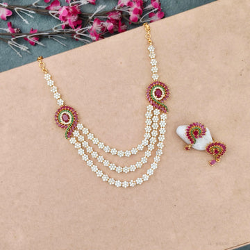 Floral Three layer stone necklace